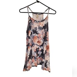 Women's Mittoshop Blue/Pink Floral Flowy Knit Tank Top | Size Medium